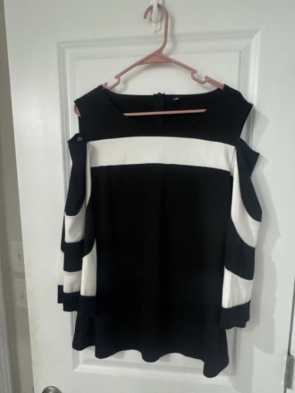 Black and White Striped Cold Shoulder Top